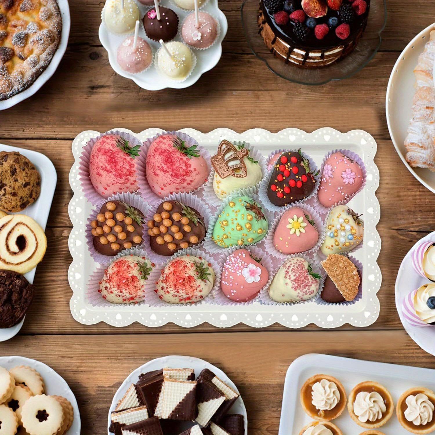 2pcs Plastic Display Trays, Home Fruit Food Tray, European Style Cake Stand, Rectangular Plates, Cupcake Dessert Dish, Party Wedding Snack Plate, Salad Serving Plates