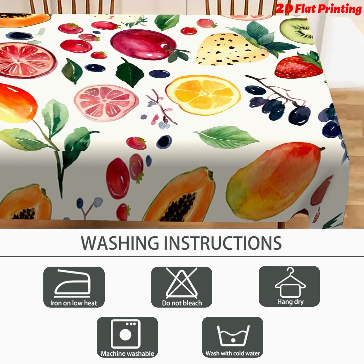 Vibrant Fruit Print Tablecloth, Rectangular Table Cover for Dining & Kitchen, Decorative Cloth with Assorted Fruits Design, Easter Theme