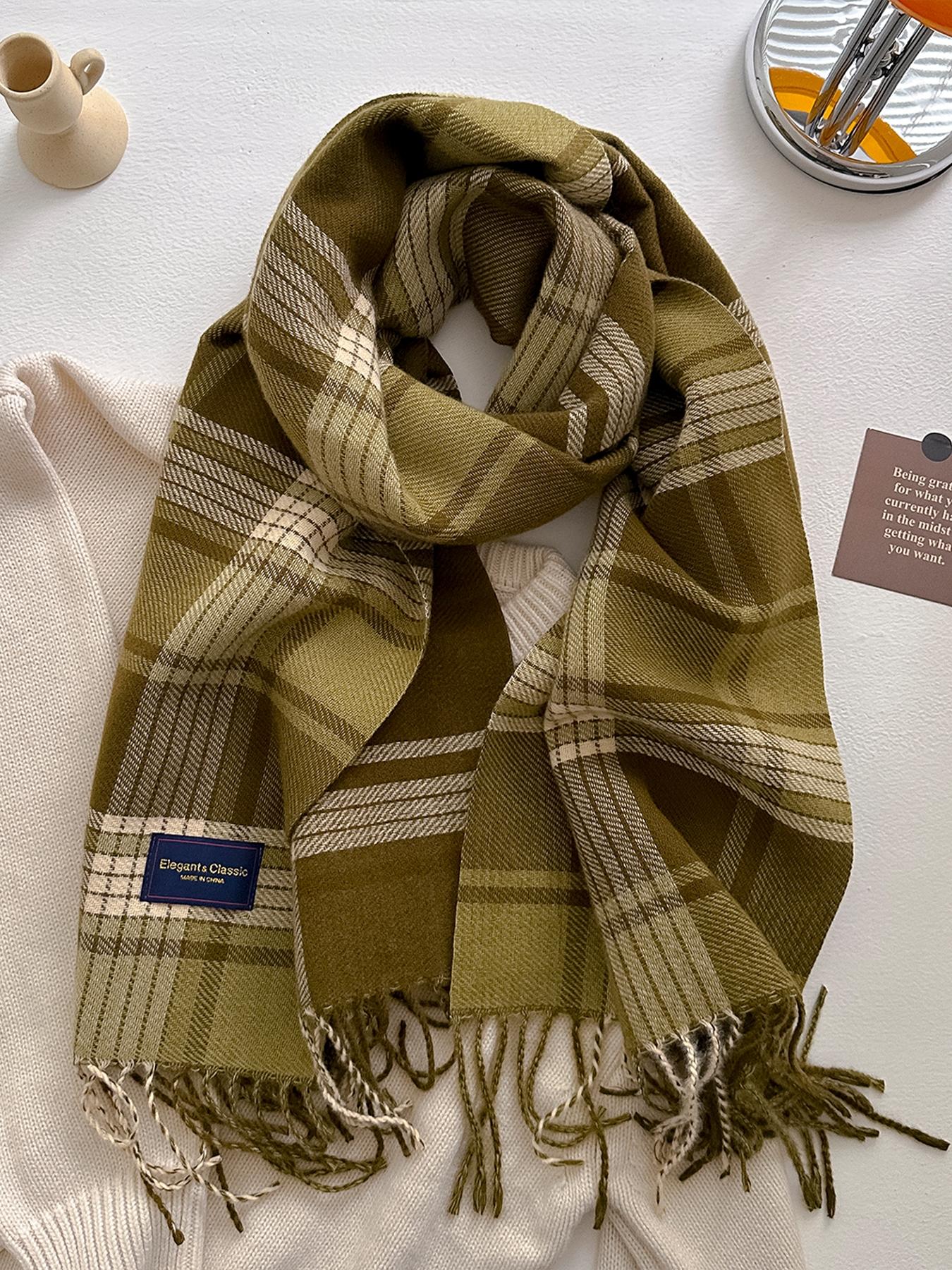 Women's Plaid Scarf Fitted Style, Fall & Winter Casual Fashion Accessory, Perfect for Christmas, Warm Knit Wrap, Checkered Scarf