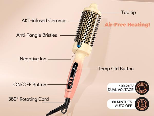 Farery Curling Iron Brush Ceramic, Digital Display 9 Temps Thermal Brush, Dual Voltage Farery Curling Iron Brush Ceramic, Digital Display 9 Temps Thermal Brush, Dual Voltage