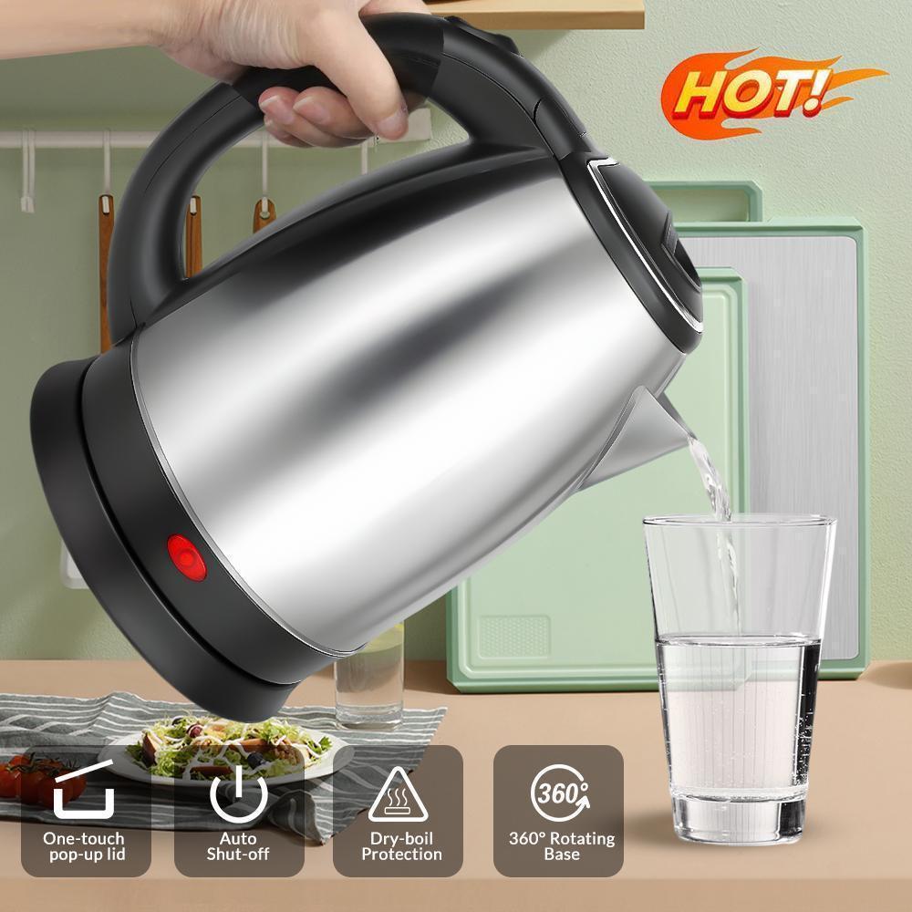2-liter Stainless Steel Electric Kettle, Rapid Boiling, Automatic Power-Off, Dry-Burn Protection, Large Capacity Design, silvery Color, Suitable for Household and Kitchen Use
