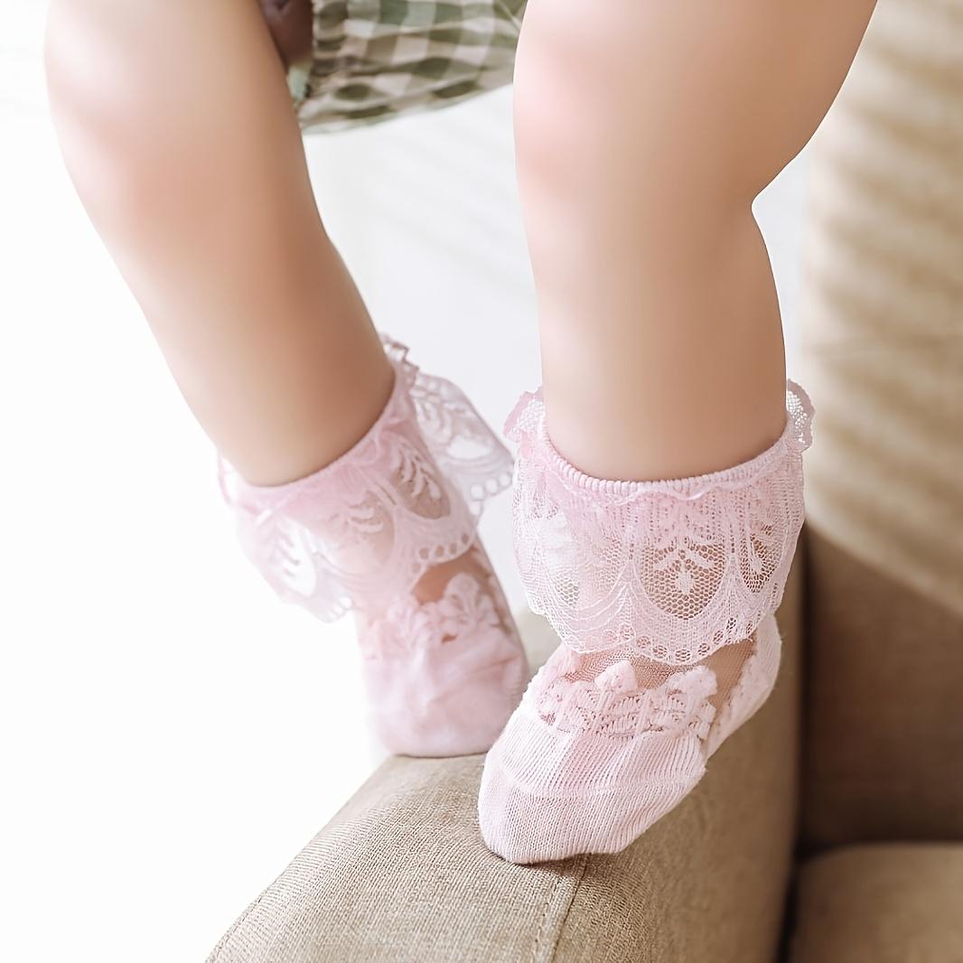 1-Pair Crystal-Embellished Baby Stockings - Lace Trim Thin Breathable Socks Suitable for Spring/Summer, Hand Washable Wear, for Dance, Everyday & Special Occasions