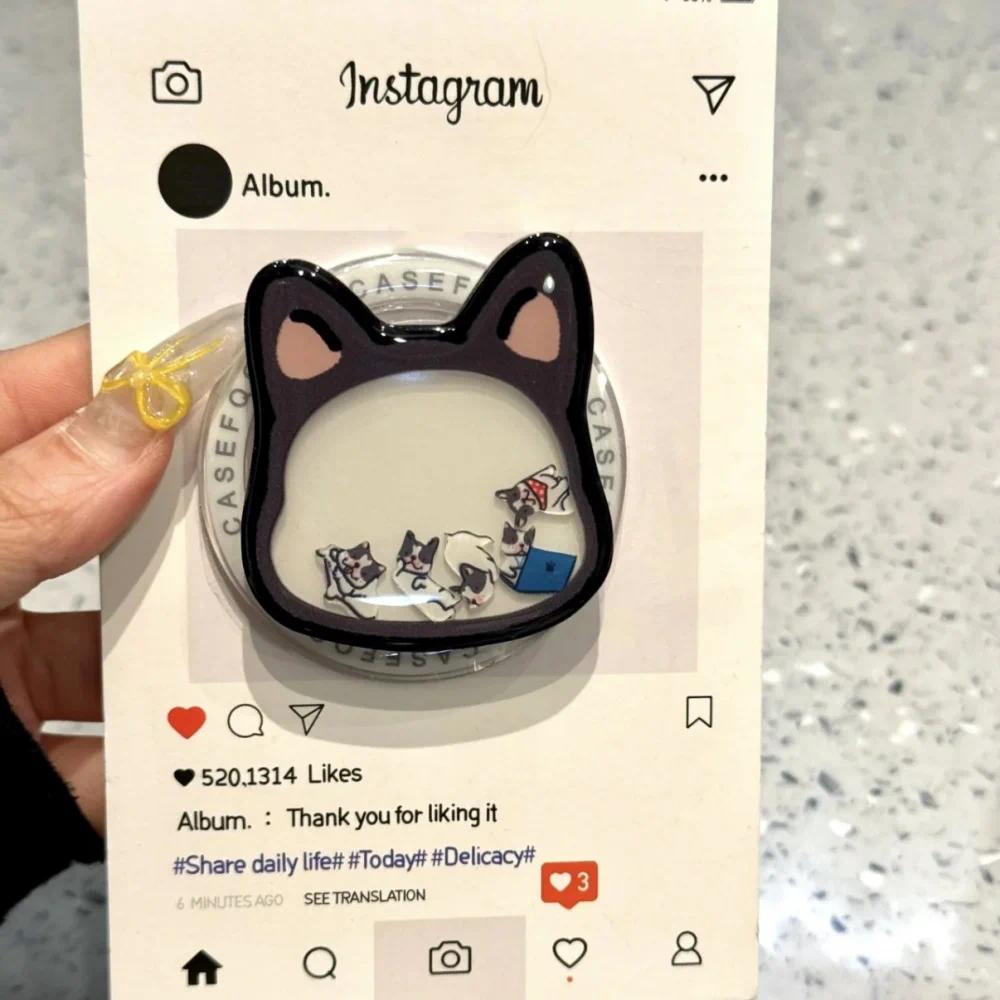 Ins Funny Cartoon Puppy Quicksand Shake for Magsafe Griptok Holder Phone Finger Ring Stand Support for IPhone 15 Girl Bracket, Accessories, Magnetic Grip