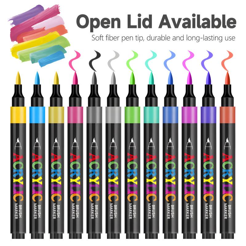 Acrylic Paint Pens Markers,Soft Brush Tips - Quick-Dry Professional Art Markers for Rock Painting, Canvas, Wood, Glass, Ceramic, Fabric, Plastic, Egg & Scrapbook. Paint Markers