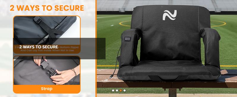 SLSY Heated Bleacher Seat with Battery, Heated Stadium Seats 6 Reclinng Positions and 3 Levels of Heat Heated Stadium Chair with Back & Arm Support