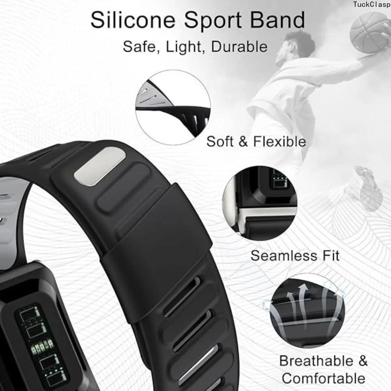 Dual-Color Silicone WHOOP 5.0 Band, Waterproof Breathable Adjustable Elastic Fitness Wrist Strap, Soft Durable Replacement for Sports & Training Use (Light Gray/Black, Strap Only)