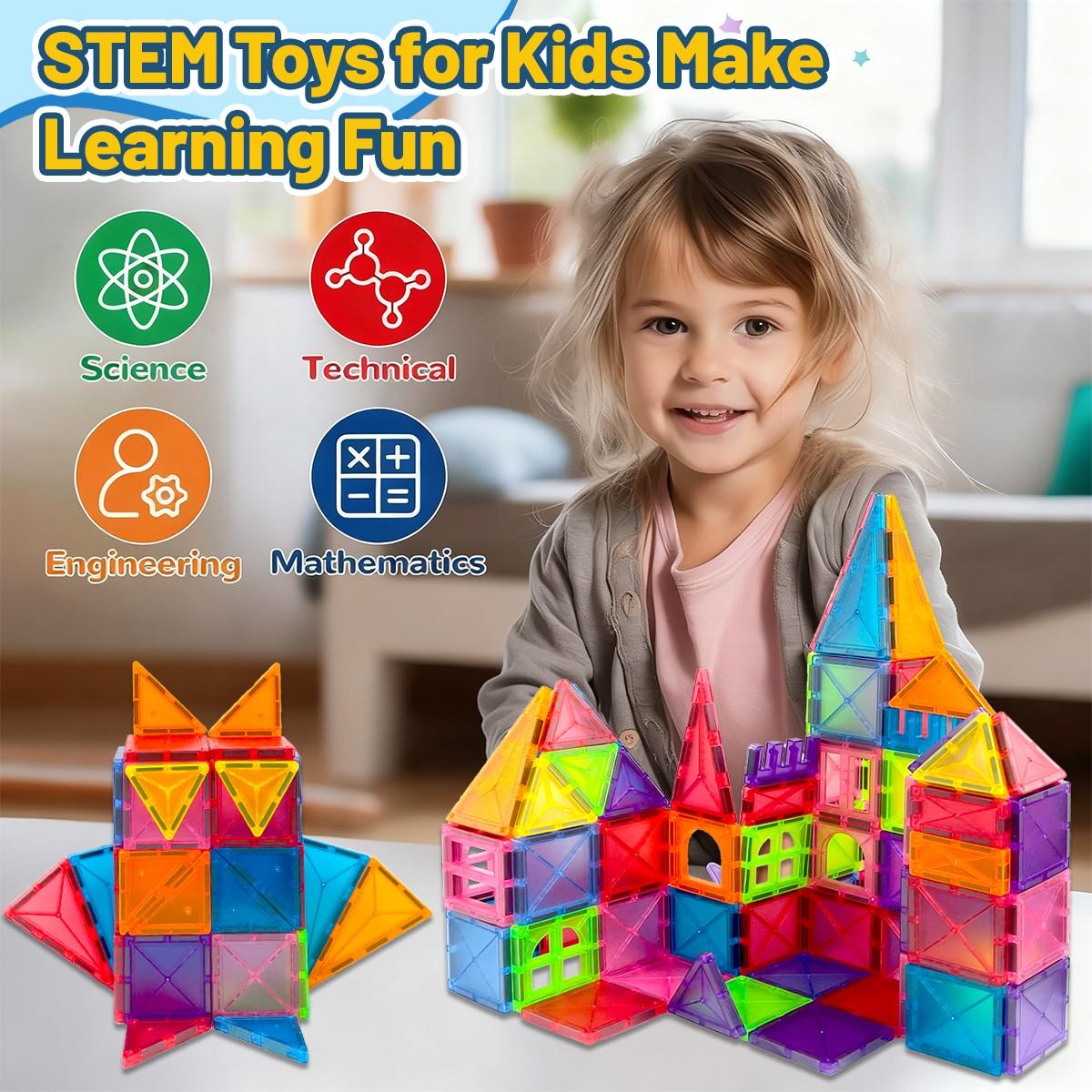 Magnetic Blocks 3D Magnet Building Blocks Set, Stem Educational Toys, Stacking & Puzzle Playset, Ideal Birthday Gift for 3+ Years Old