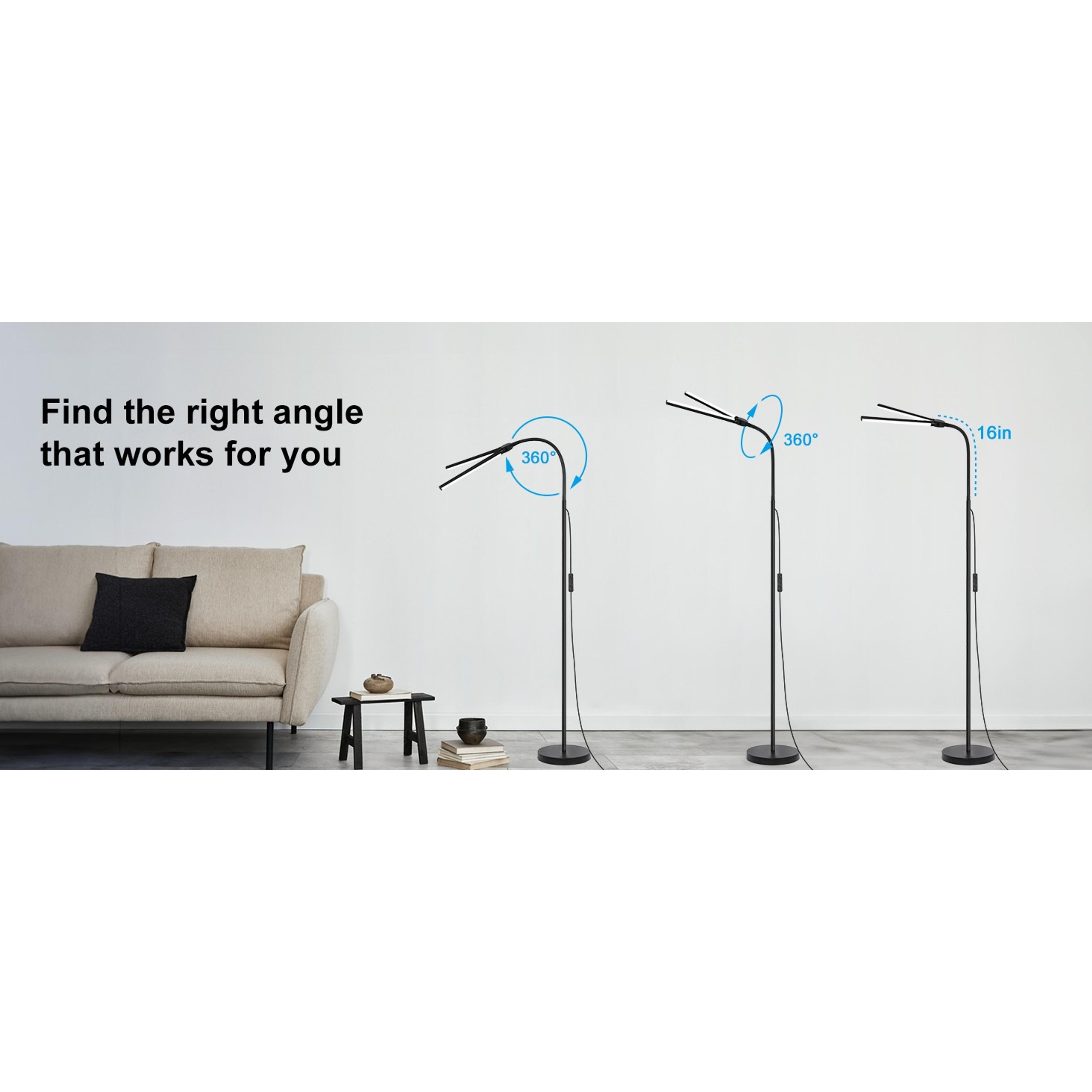 LED Floor Lamp, 18W/2000LM Bright Reading Floor Lamp for Office with Double Head, Adjustable Gooseneck Dimmable Modern Standing Light for Lash Extension Craft, Eye Caring Floor Lamps for Living Room