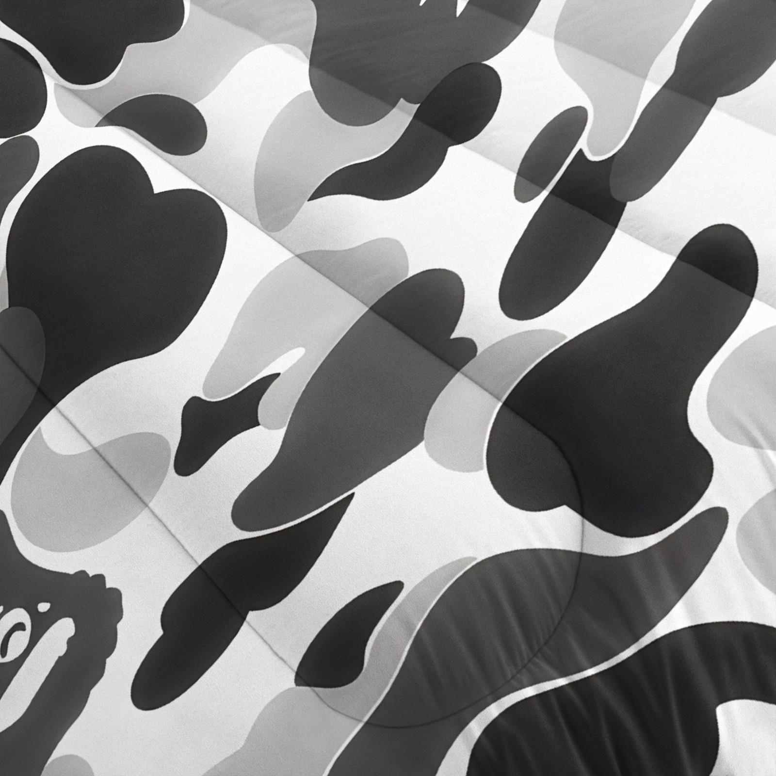 APBE Black White Ape Head Camo Comforter Set, 1 Comforter & 1-2 Coreless Pillowcases, ABC Camo & Ape Head Design, Comfortable Warm Bedding, Minimalist Trendy Industrial Bedroom Decor, Teens & Fans Gift