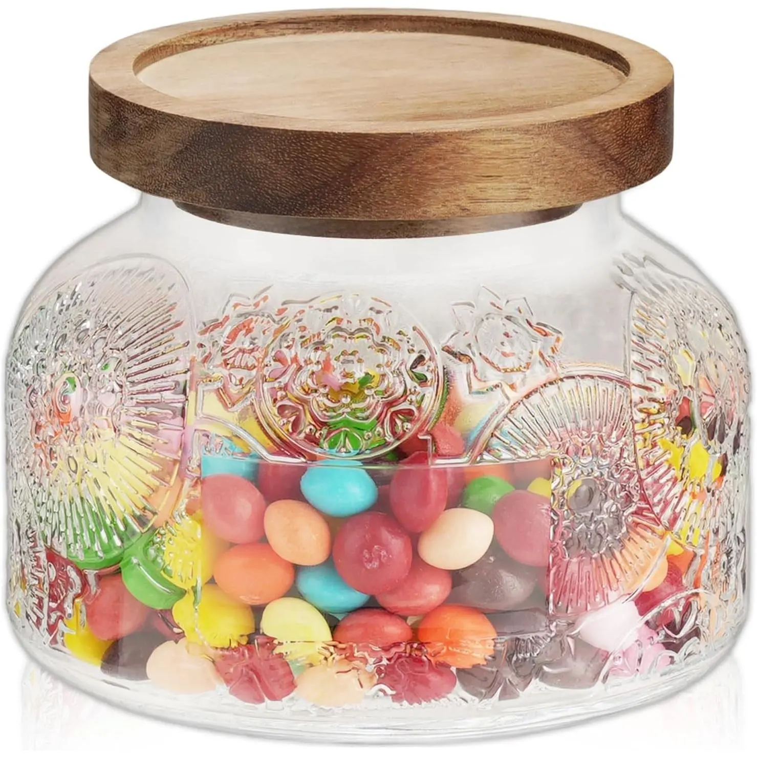 40 Oz Glass Candy Jar with Wooden Lid, Vintage Airtight Food Storage Container - Clear Canister for Organizing Coffee Sugar Tea Spice Nuts Snacks Cookies, Ideal for Kitchen Pantry Office Decor