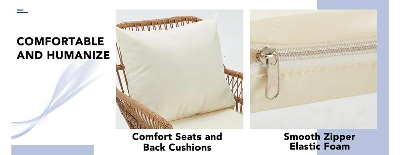 Patio Conversation Bistro Set, Outdoor All-Weather Wicker balcony Furniture with Tempered Glass Top Table Wide Ergonomic Armchairs, Seat Cushions for Porch, Backyard