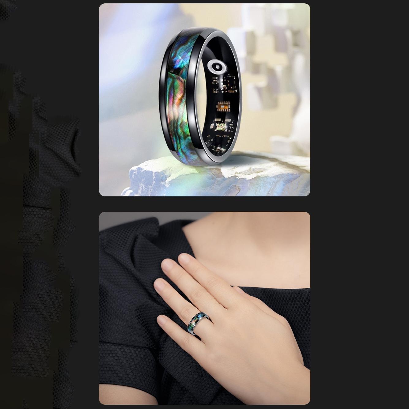 Colorful Abalone Shell Smart Ring, Step Counter Fitness Tracker, Sleep Monitor, Rechargeable USB, Wireless, Battery-Powered