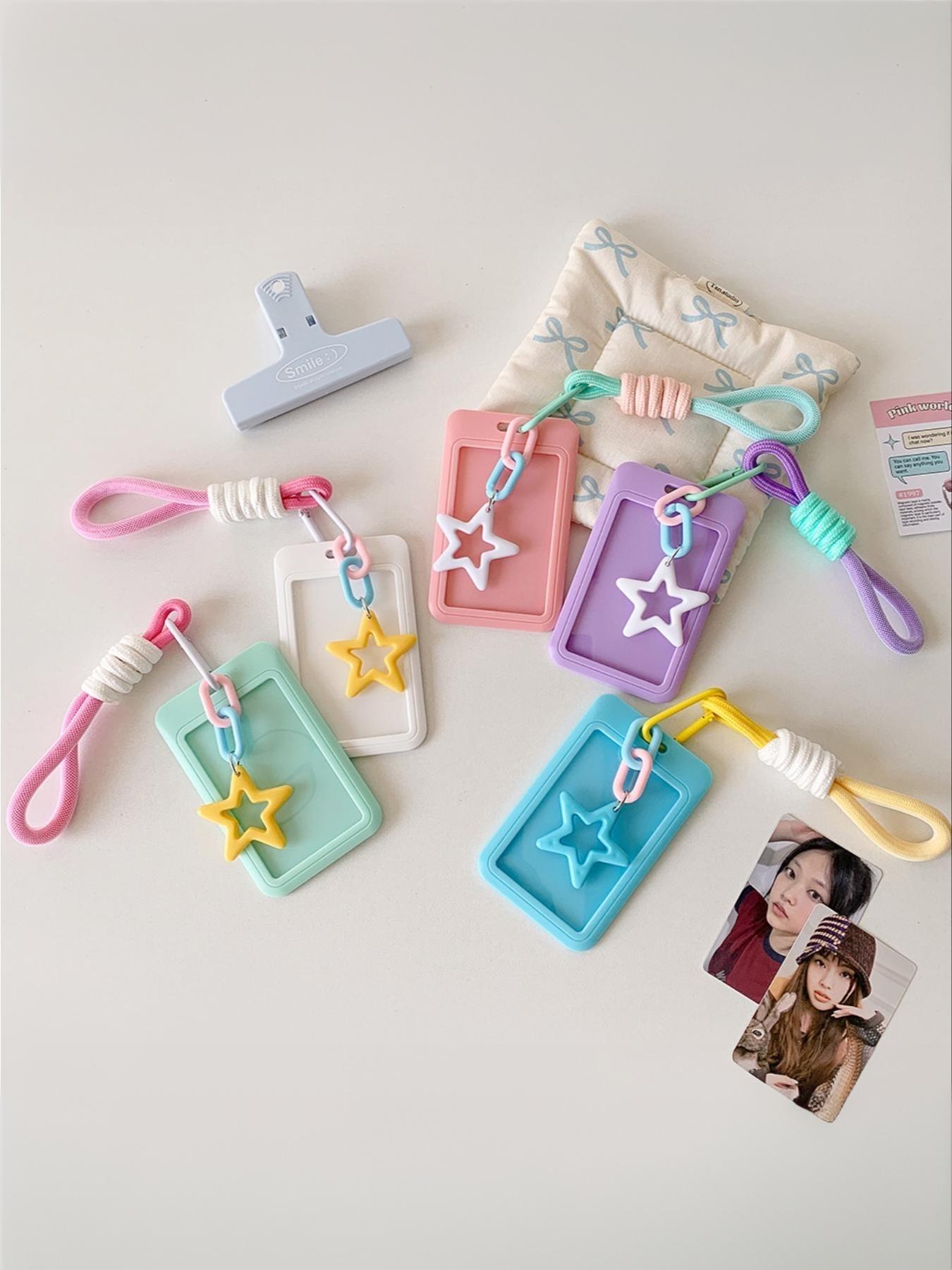 Candy-colored sliding 3-inch card holder with student lanyard, bus card and subway card wallet, student fan display small card holder