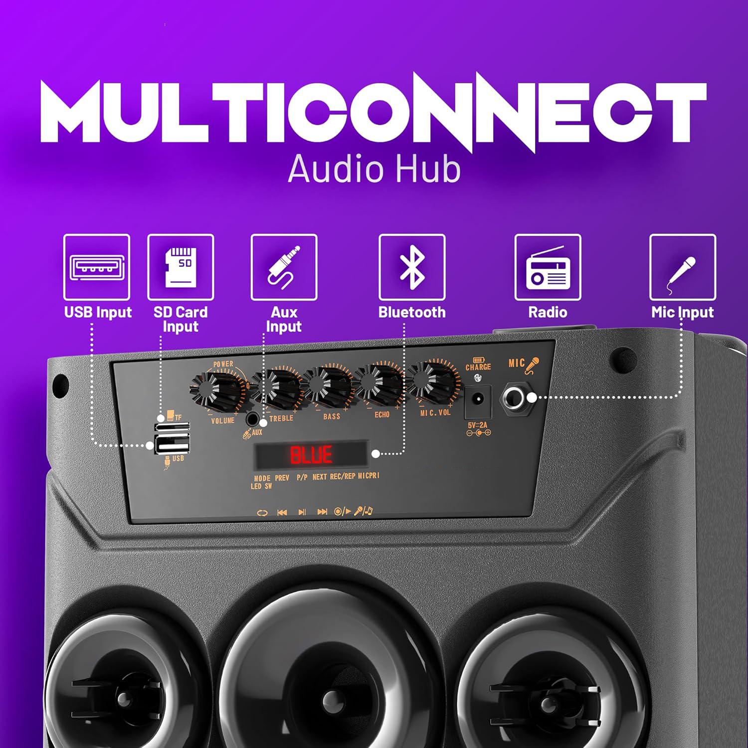 Portable Bluetooth Party Speaker Dual 8" Woofers Dual Wireless Microphones Wooden Cabinet TWS LED Light Rechargeable Stereo Wireless PA Speaker System Portable Bluetooth Party Speaker Dual 8" Woofers Dual Wireless Microphones Wooden Cabinet TWS LED Light Rechargeable Stereo Wireless PA Speaker System