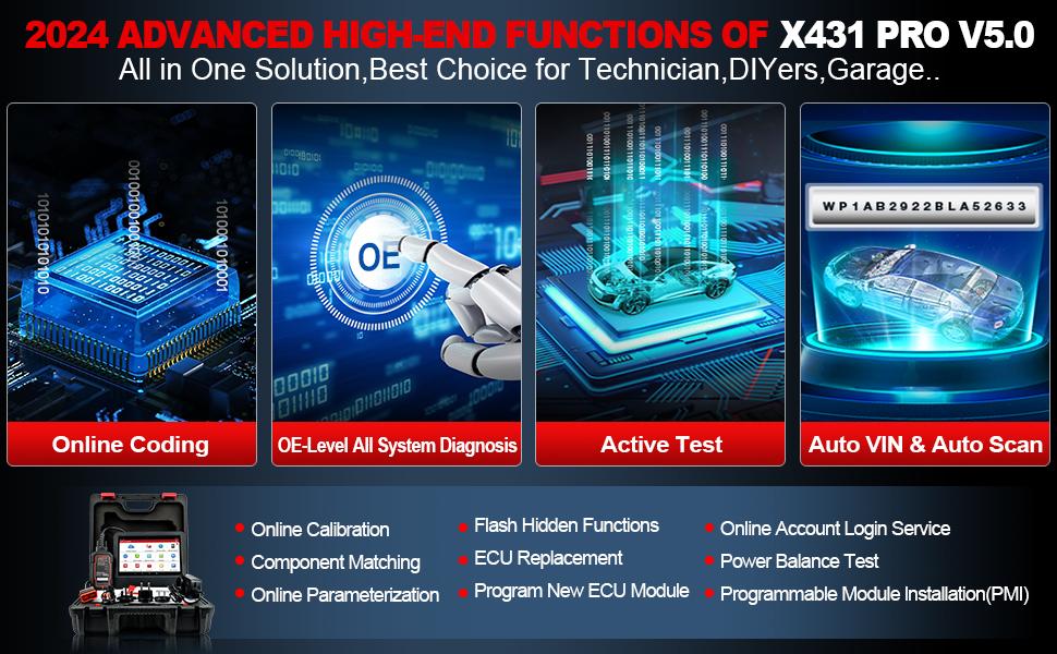 LAUNCH X431 Pro V5.0 2026 New Bidirectional Car Scan Tool All Systems Diagnostic Scanner with CANFD/DOIP,FCA AutoAuth,Online Coding&37+Reset