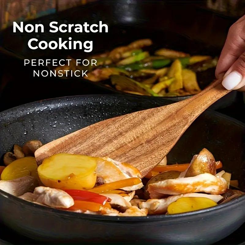 10pcs/set Natural Wood Kitchen Utensil Set, Wooden Spoon Set, with Ergonomic Handles, Heat-Resistant Spoons, Pans and Spatulas, Ideal for Induction Cookers