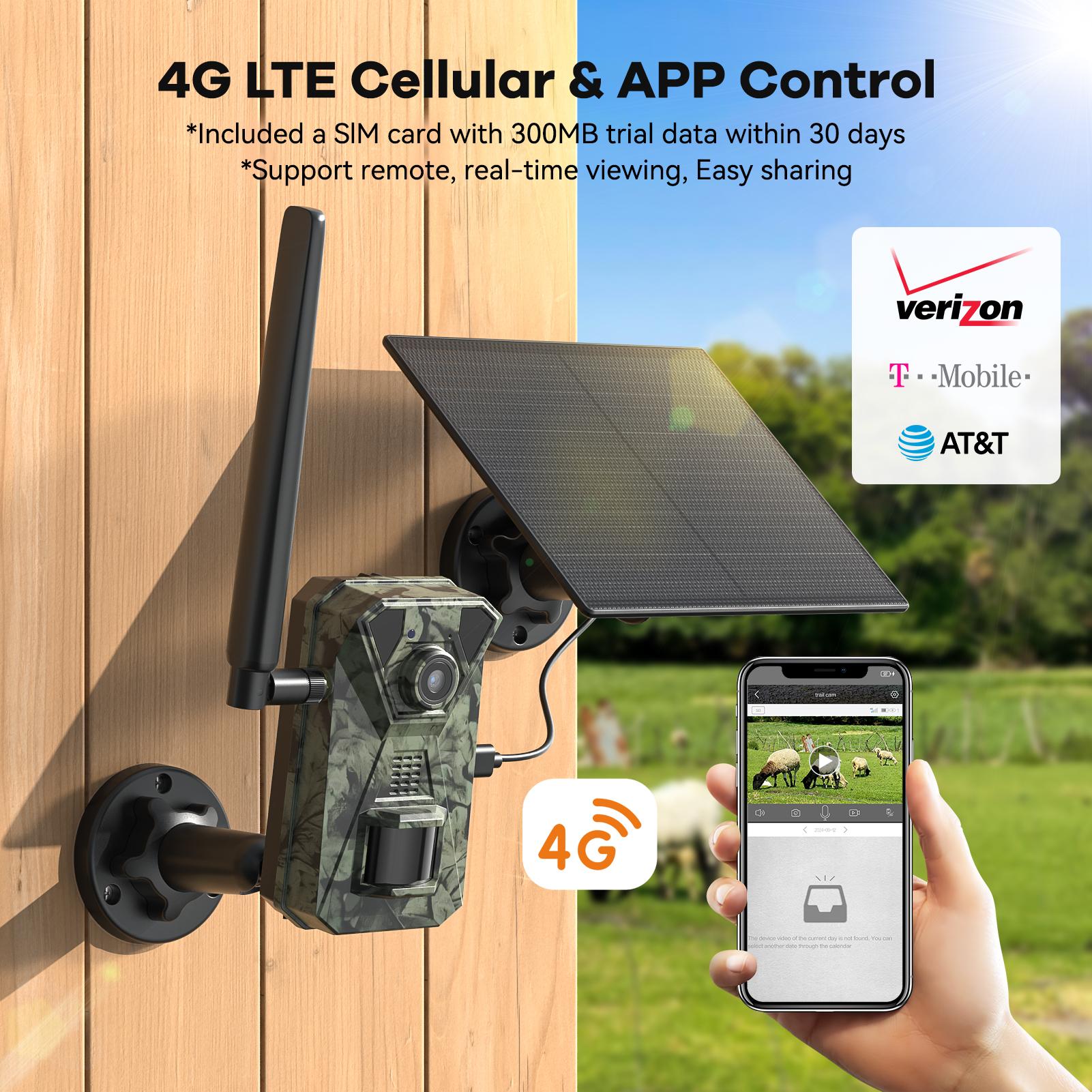 Deatti 4G LTE Cellular Camera with Solar Panel, Built-in SlM Card,UNLIMITED Data Plan,wildlife photography NOT SUPPORTWIFl, Live Camera with 360° Pan Tilt