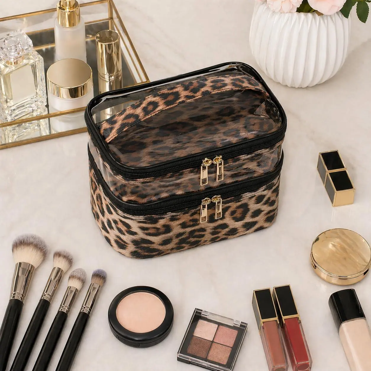 Double-Layer Waterproof Cosmetic Travel Bag for Women, Y2K Portable Makeup Organizer Case, Foldable Large Capacity Beauty Storage Pouch, Versatile Commuter Toiletry & Makeup Bag for Travel, Business Trips, Gym & Daily Use, Chic Minimalist Functional Makeu
