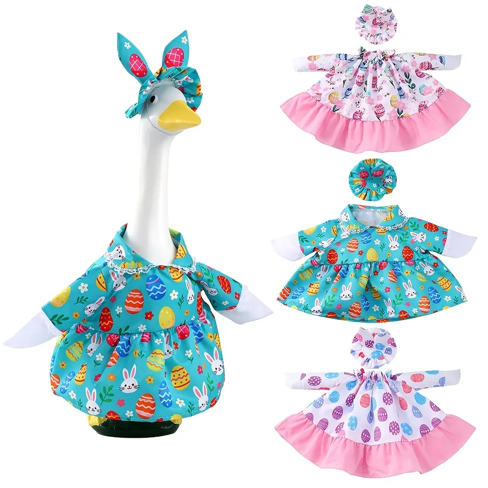 2pcs Hazard-Free Easter Theme Porch Costumes, Cute Animal Rabbit-Style Clothes for Porch Geese, Funny Garden Sculpture Attire with Easter Egg Design