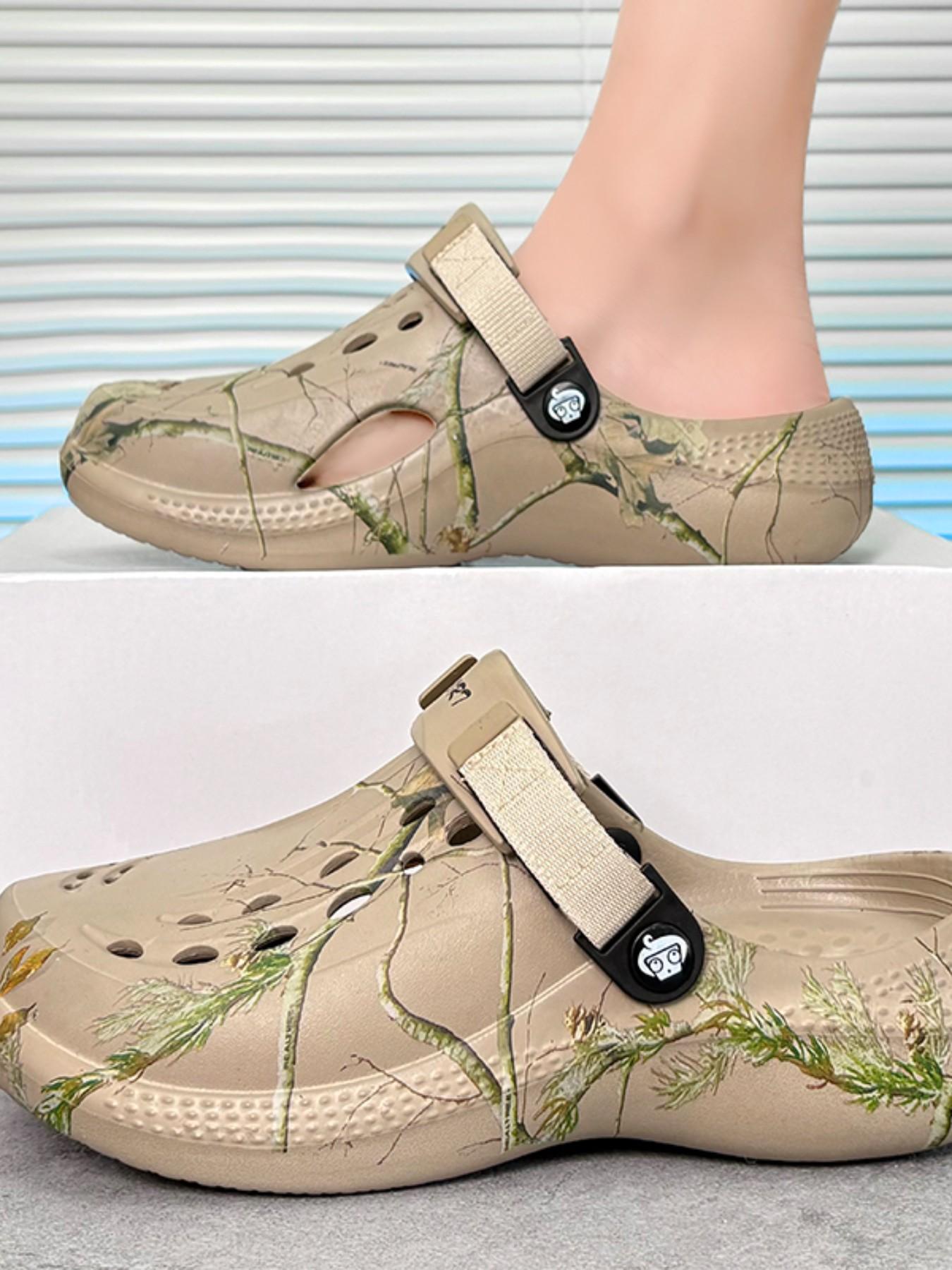 Summer New Holey Shoes Sandals for Men, Cross-Border Large Size, Two-In-One Graffiti Thick Sole, Water-Resistant Beach Shoes