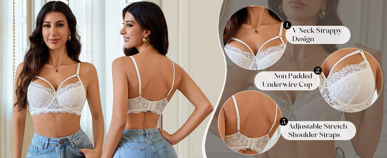 Avidlove Bras for Women Lace Underwire Bra Adjustable Strap Two Layer Bra V Neck Unlined Lingerie Avidlove Bras for Women Lace Underwire Bra Adjustable Strap Two Layer Bra V Neck Unlined Lingerie