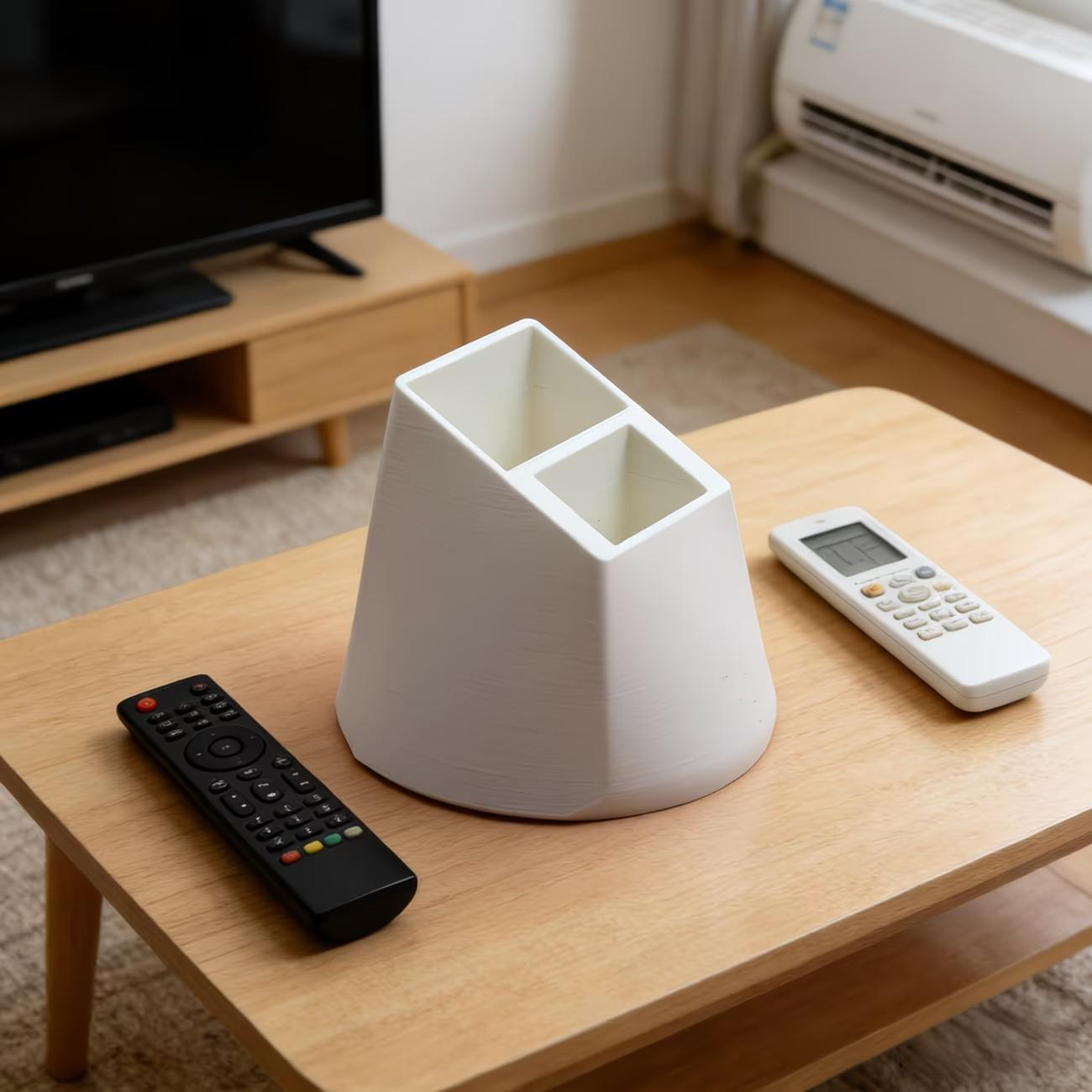 2-Hole Remote Control Holder, Holds 2 Remotes, Minimalist Black & White Design, Organizer for TV, Air Conditioner, Light Remotes & Office Supplies, Practical Desktop Storage Stand