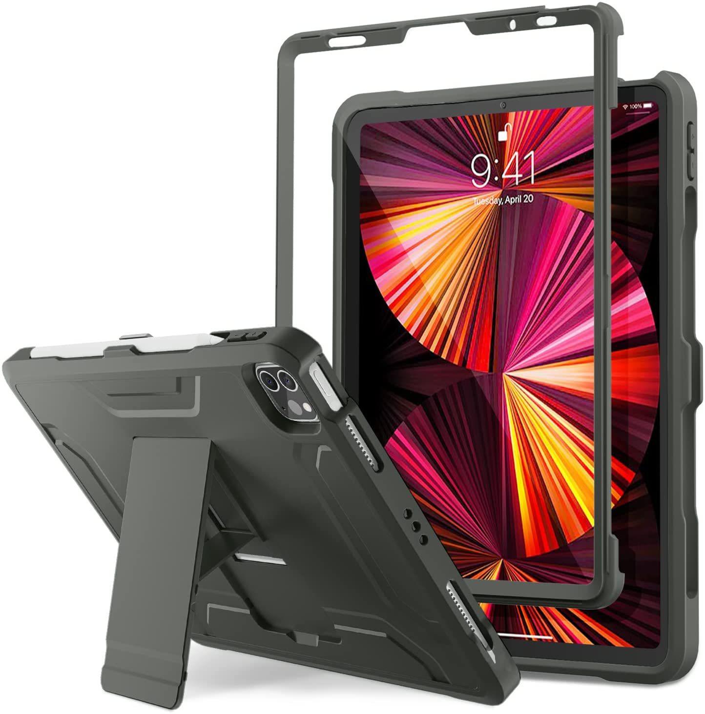 Heavy Duty Shockproof Case for iPad Pro 11", iPad Air 4 5 (2021), Full Body Protective Cover with Built-in Screen Protector, Pencil Holder & Kickstand, Rugged Drop Proof Case for iPad Tablet