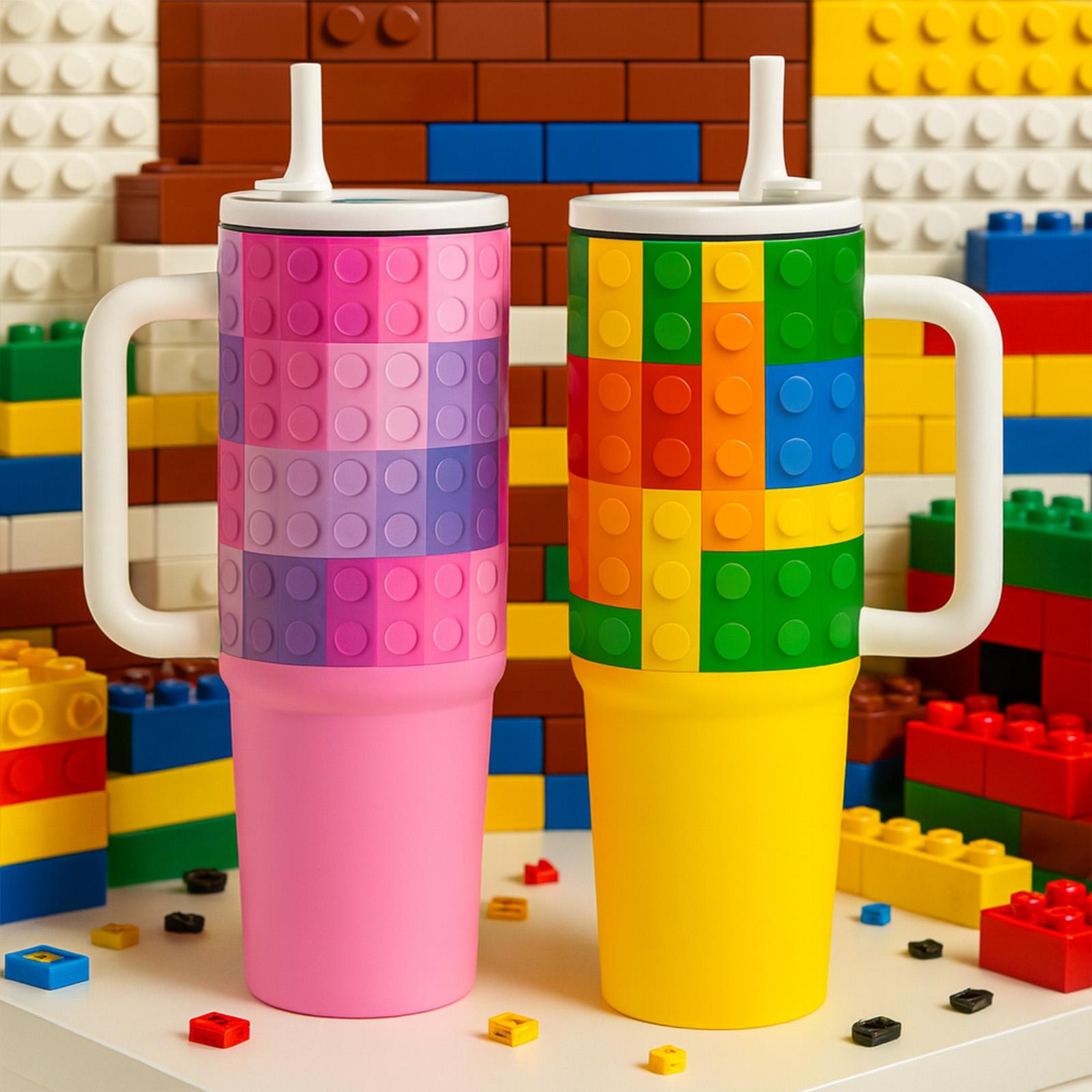 1 Pc 40oz double wall insulated mug with handle and straw, colorful brick thermal mug, leak proof lid tumbler for hot cold drinks, Leakproof tumbler, keeps drinks hot 12 hours and cold 24 hours, Christmas New Year gift for women men holiday