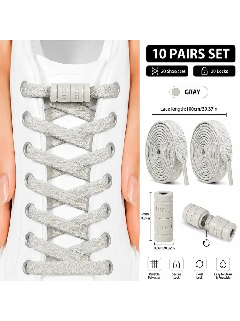 10 Pairs Adjustable Laces with Locks, Elastic Stretch Shoelaces for Kids and Adults, Quick Install Sports Shoes Laces, Shoe Strings for Sneakers