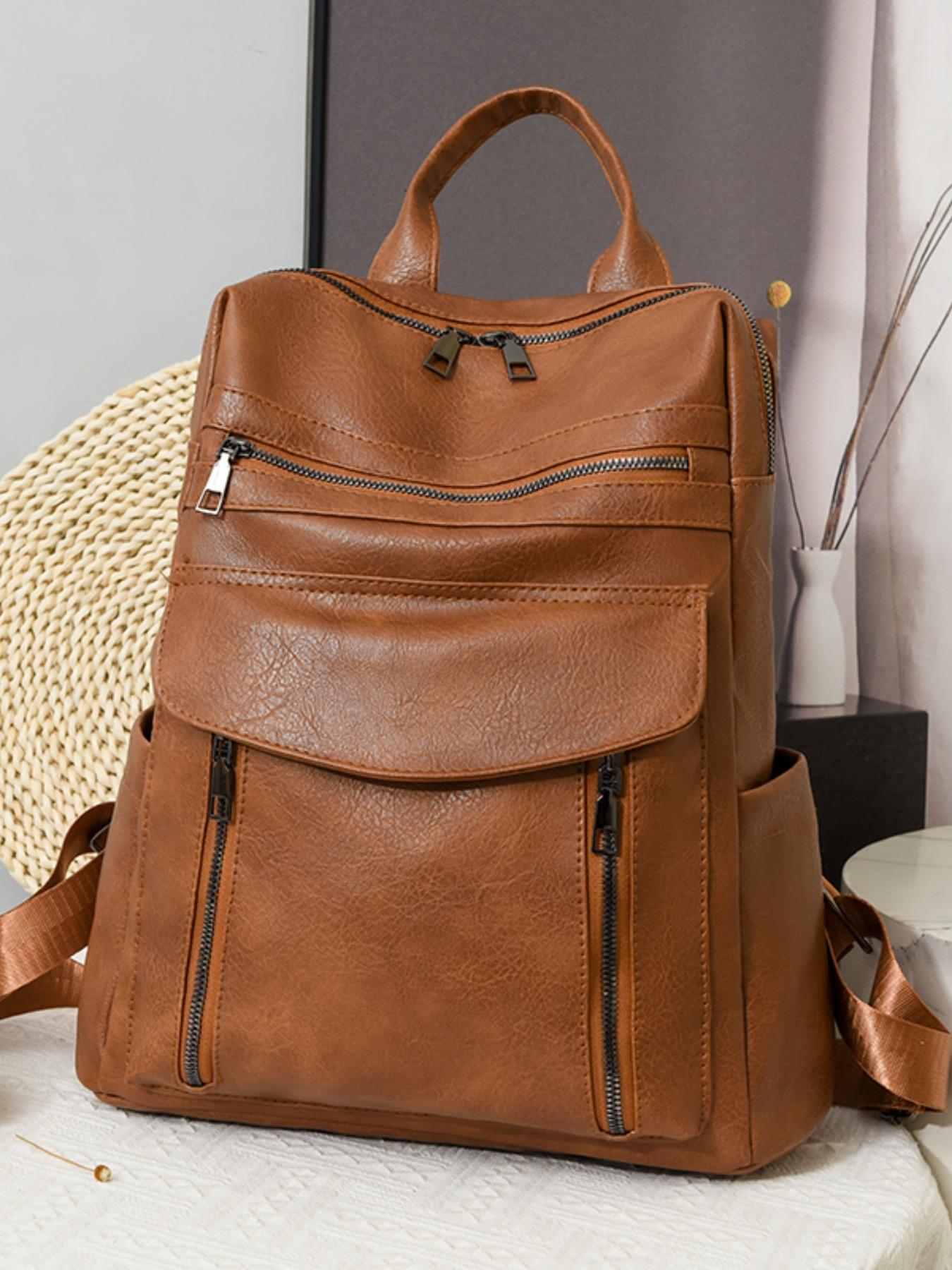 1 Piece Solid Color Backpack with Adjustable Strap, Fashionable Large Capacity School Bag for Women & Girls, Vintage Backpack Bag for Commuters and Students