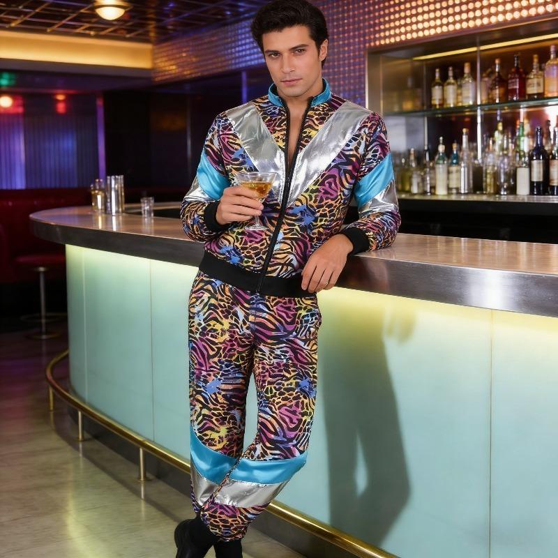90s Party Photobooth Props Disco Sportswear 2-piece Jogging Suit Retro Style Carnival Themed Party Outfit Live Role-playing Jacket and Pants Role-playing Costume
