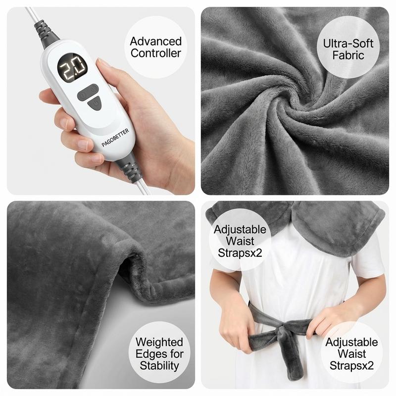 Large Electric Multifunctional Heating Pad for Back, Neck and Shoulders, 26"x35" Soft Flannel Heat Pad with Adjustable Strap, Fast Heating, 6 Heat Settings, Auto Shut-Off, Machine Washable, UL Certified, Birthday Gifts for Women Men Mom Dad Elderly