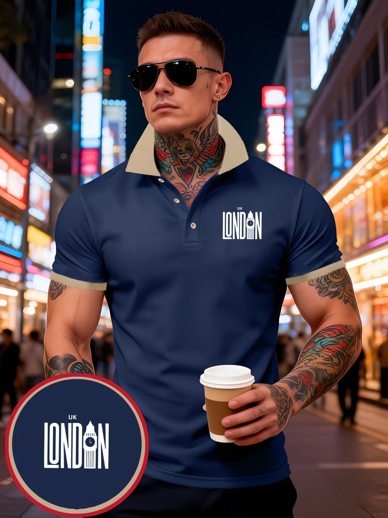 Men's Summer Trendy Colorblock Collared Short Sleeve Polo Shirt, Fashionable Slim Fit, Best Choice for Men, Stylish and Comfortable