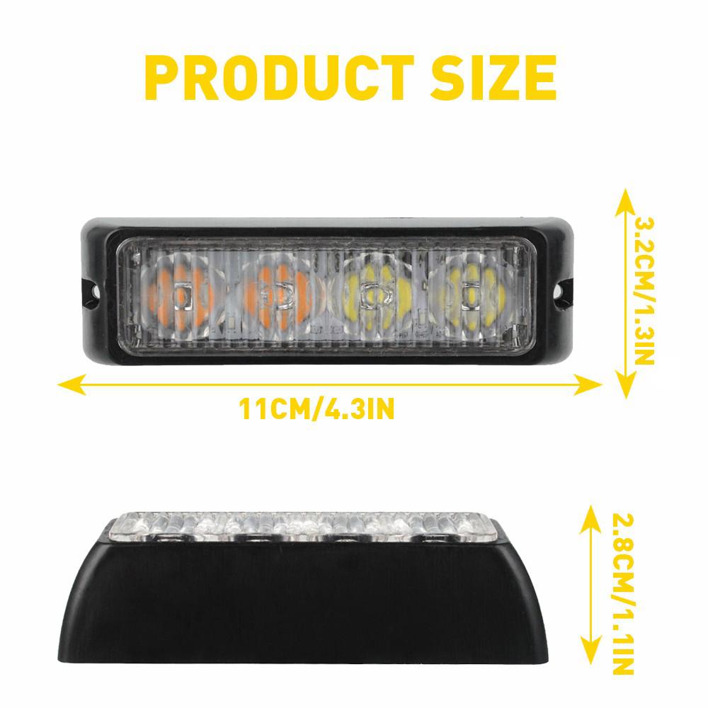 4pcs 4LED Car Amber/White Emergency Beacon Warning Flash Strobe Light Indicator