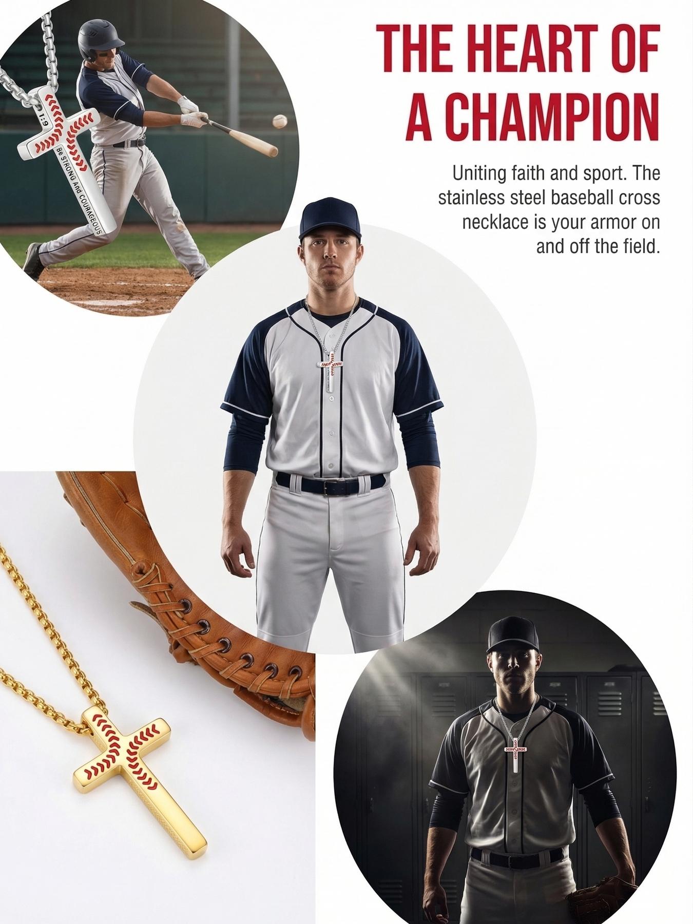 Cross Necklace with Bible 1:9 Verse Cross Pendant, 316L Stainless Steel Chain / Religious Gift for Boys and Men / Fade-Resistant / Baseball / Festival / Party / Ideal Gift