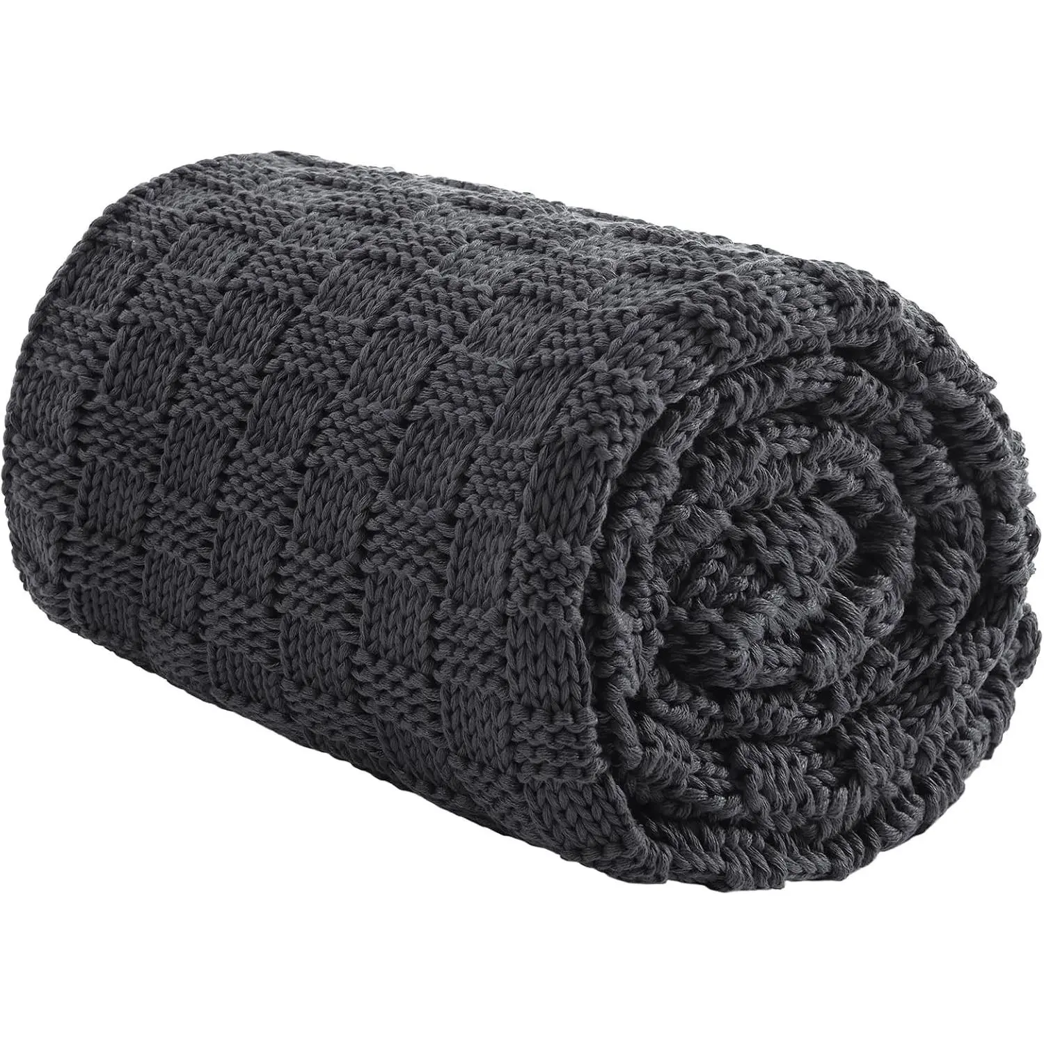 Knitted Weighted Blanket for Adult, No Beads Heavy Blanket 40"x60" 7lbs Breathable Chunky Knit Blanket, Cooling Weighted Blanket for Hot Sleepers, Christmas Home Decor, Dark Grey