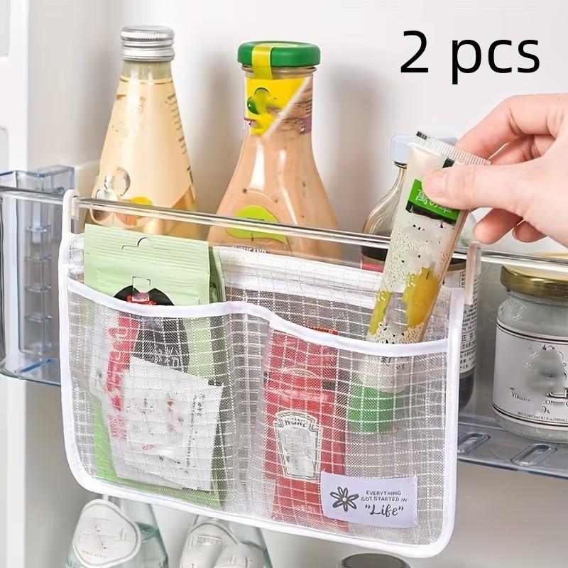 2 Pcs Refrigerator Storage Net Bags, Hanging Kitchen Organizer Pouches, Dual Compartment Fridge Storage Bags, Home Sorting Containers