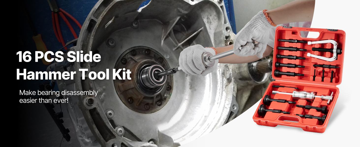 VEVOR Blind Hole Bearing Puller Set, 16-in-1 Inner Bearing Race and Seal Extractor Kit, 16 PCS Slide Hammer Pilot Insert Inner Internal Bearing Removal Tool Set with 10 Split Collets and Counterstay