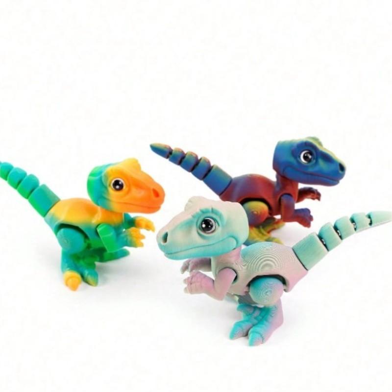 3D Printed Small Colorful Dragon Jointed Figure with Realistic Eyes, Artisanal Ornament, Collectible Doll, Decorative Craft