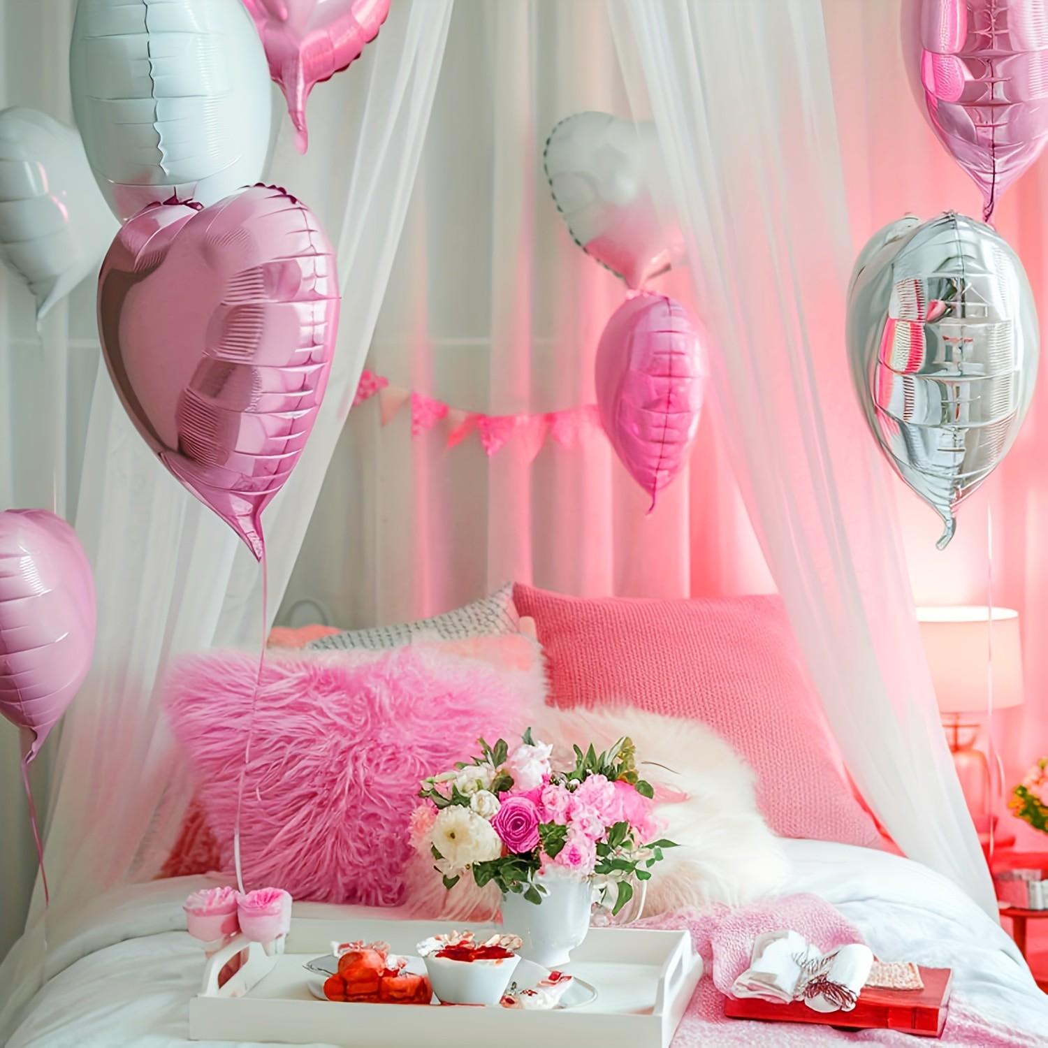 5 sets of pink aluminum foil love balloons, including letter balloons and silver pink love balloons. Very suitable for holiday decorations, pink themed celebrations, welcome parties, and birthday events
