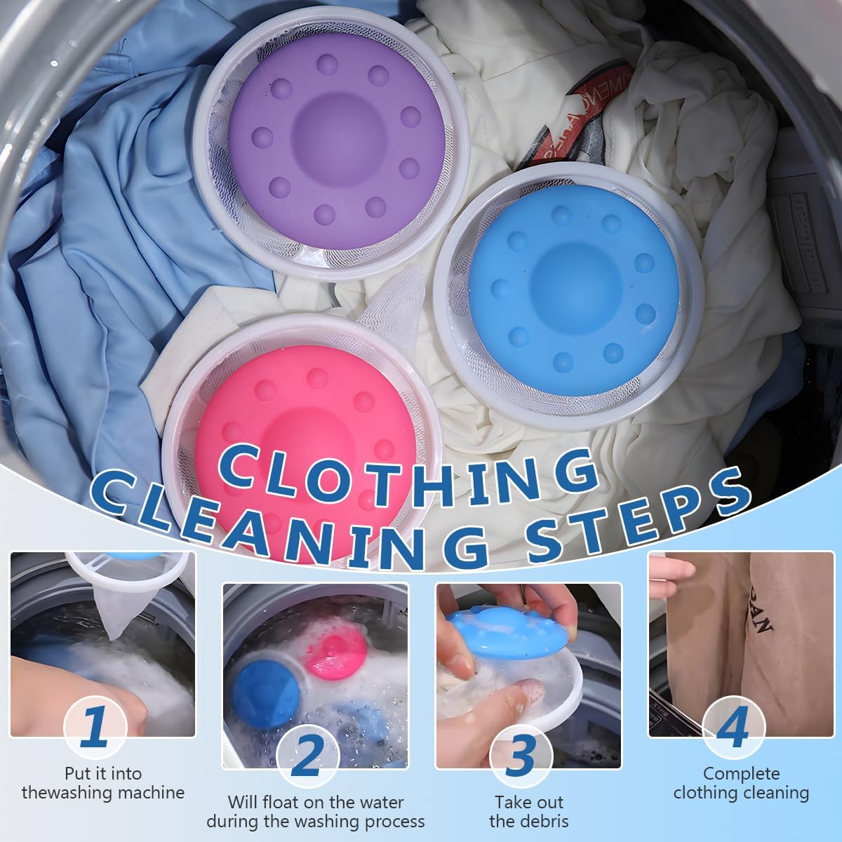 Lint Collector for Washing Machine, 3/6 Pcs Lint Net Set, Pet Hair Remover, Reusable Home Hair Filter, Floating Lint Bag, Washer Cleaner