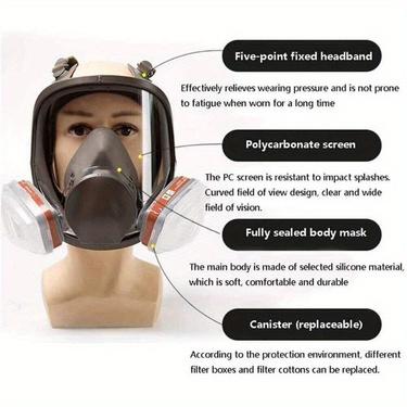 Reusable Full Face Gas Mask Facepiece Respirator Painting Spraying Anti-Fog Full Face Respirator, Industrial Spray Protection Mask, Safety Work Filter, Formaldehyde Protection, for Painting, Welding, Polishing, Home Renovation Safety Gear 25in1