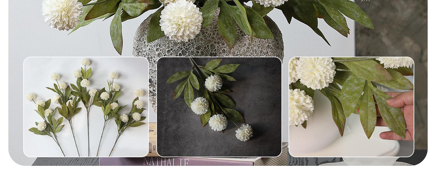 10-Pack Ultra Realistic Faux Silk Pompon Mum Artificial Flower Set - 50 Flowers Total, Diy Bouquet Ready, Full Bouquet Look, House Decor Home Accessory, Set Package for Table Centerpieces (Vase Not Included), Living Room Decorations