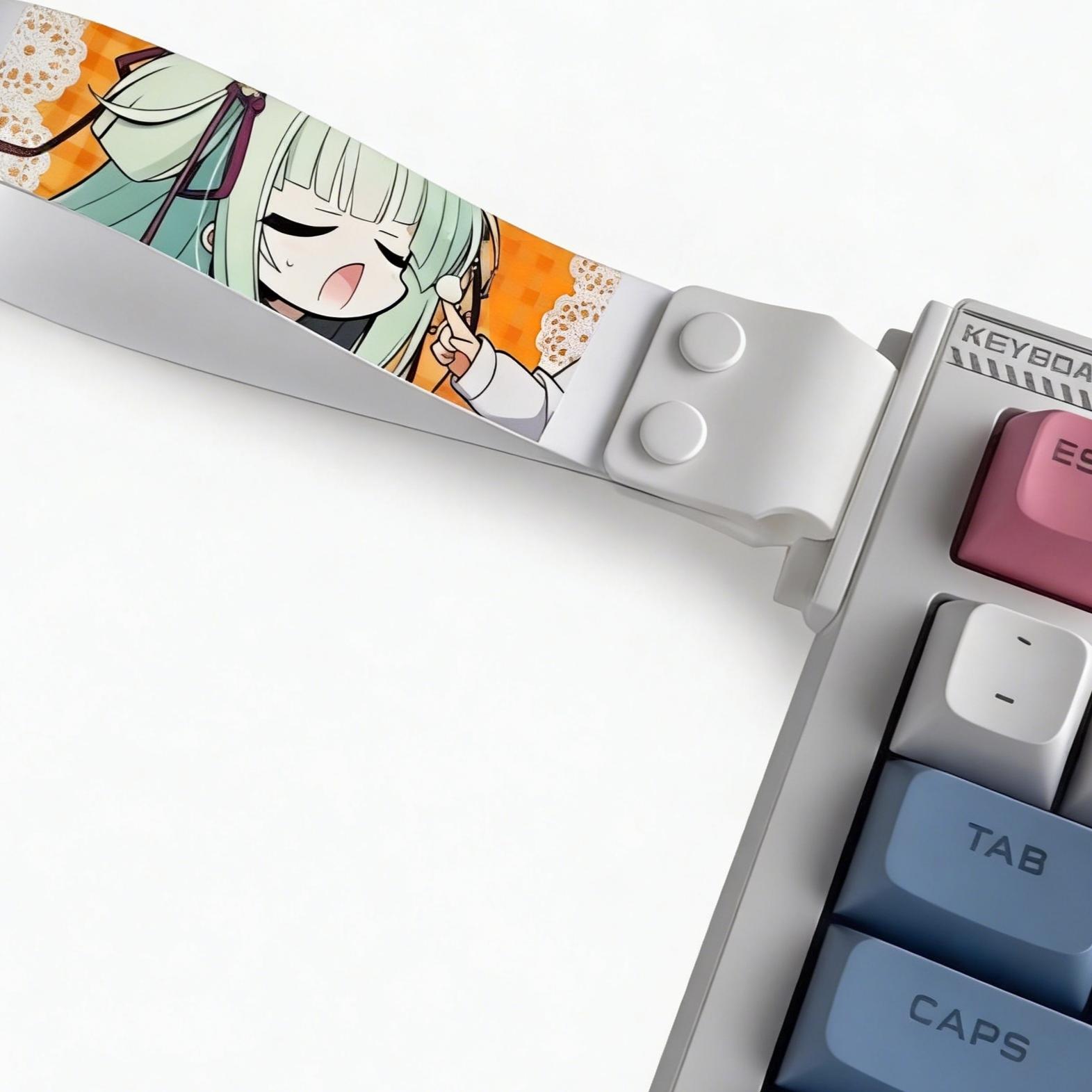 Anime Keyboard Lanyard, Detachable Cartoon Ribbon, Universal DIY Decorative Strap, Trendy Anime Character Print, Versatile Keyboard Accessory