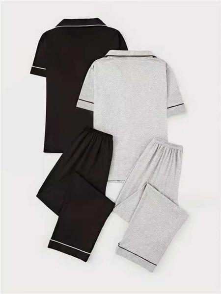 Women's Short Sleeve Lapel Design Top & Long Pants Set, Chest Pocket Detail, Spring & Fall Wear