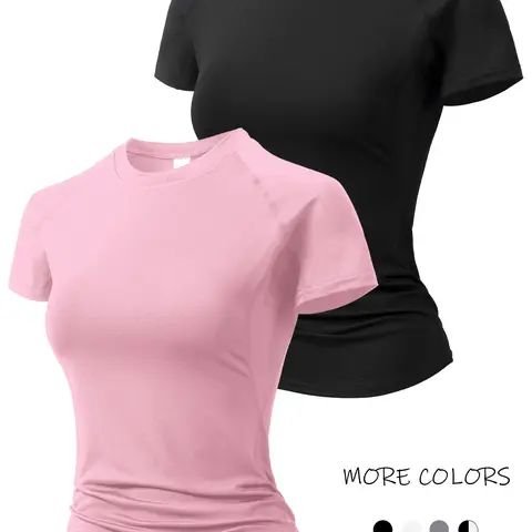 Women's Solid Raglan Sleeve Sports Tee, Sporty Quick Drying Breathable Round Neck T-shirt for Yoga Running Gym Training, Ladies Sportswear for All Seasons
