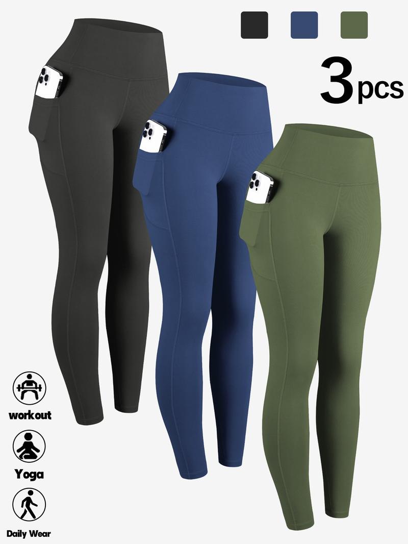 3-Pack Women's High Elastic High Stretch Leggings with Pockets, Ideal for Gym Running and Outdoor Sports, Comfort Fit Workout Bottoms