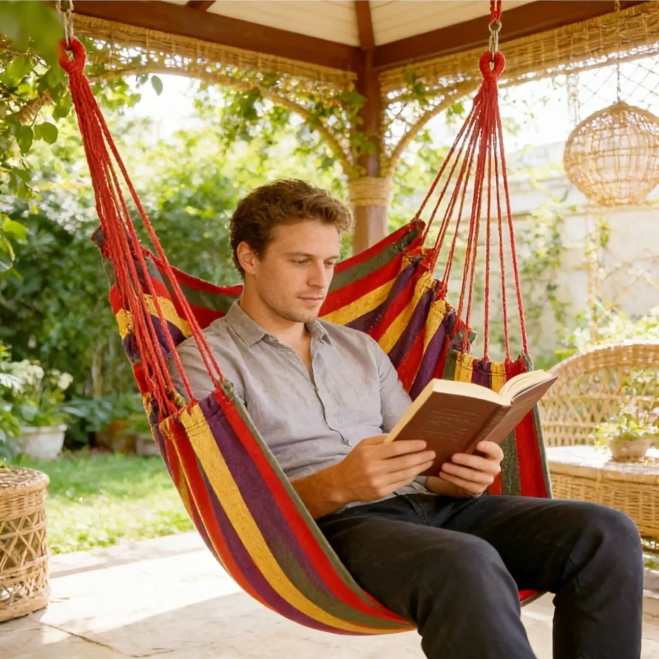 Comfortable Durable Garden Pavilion Hammock Chair, Park Leisure Hanging Chair, Outdoor Relaxation Swing Bed, Patio Swing Chair, Includes Storage Bag