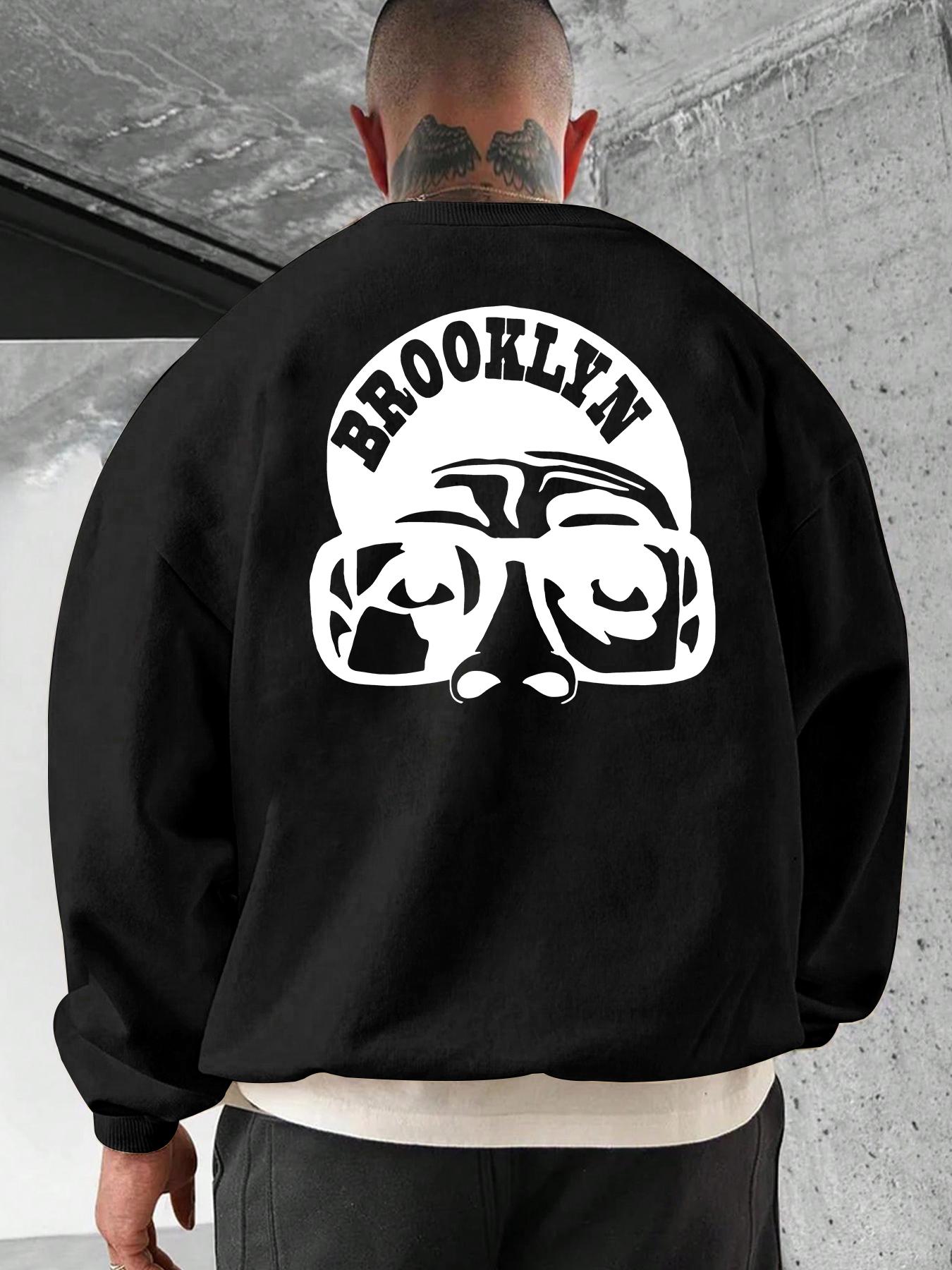 Men's Regular Fit Cartoon & Letter Print Drop Shoulder Sweatshirt, Casual Soft Comfy Long Sleeve Round Neck Pullover for Fall & Winter, Men's Clothes for Daily Wear