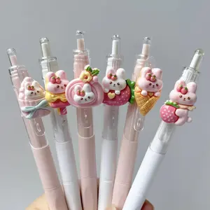 Cute Rabbit Theme Multifunctional Ballpoint Pens, Ink, Click Design, Smooth Writing, Durable Plastic Body, 0.5mm Fine Tip, Random Style